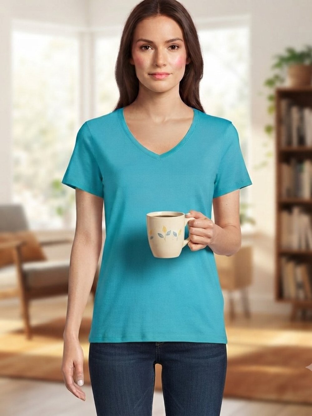 Falls Creek Blue V-Neck Short Sleeve T-Shirt Size XL